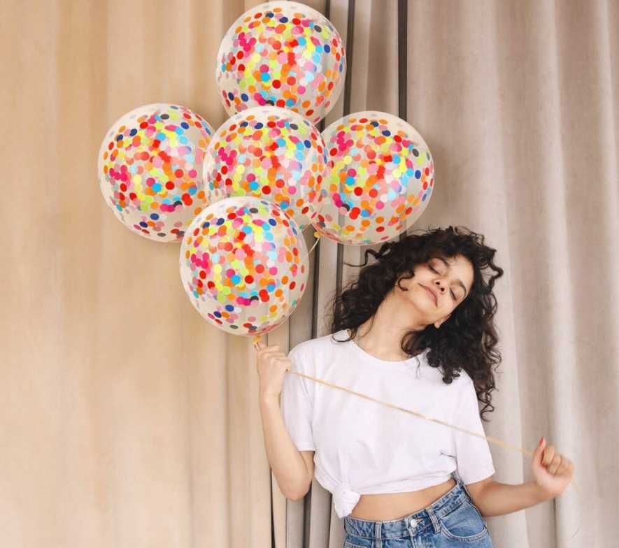 Balony przezroczyste z konfetti urodzinowe 5 szt