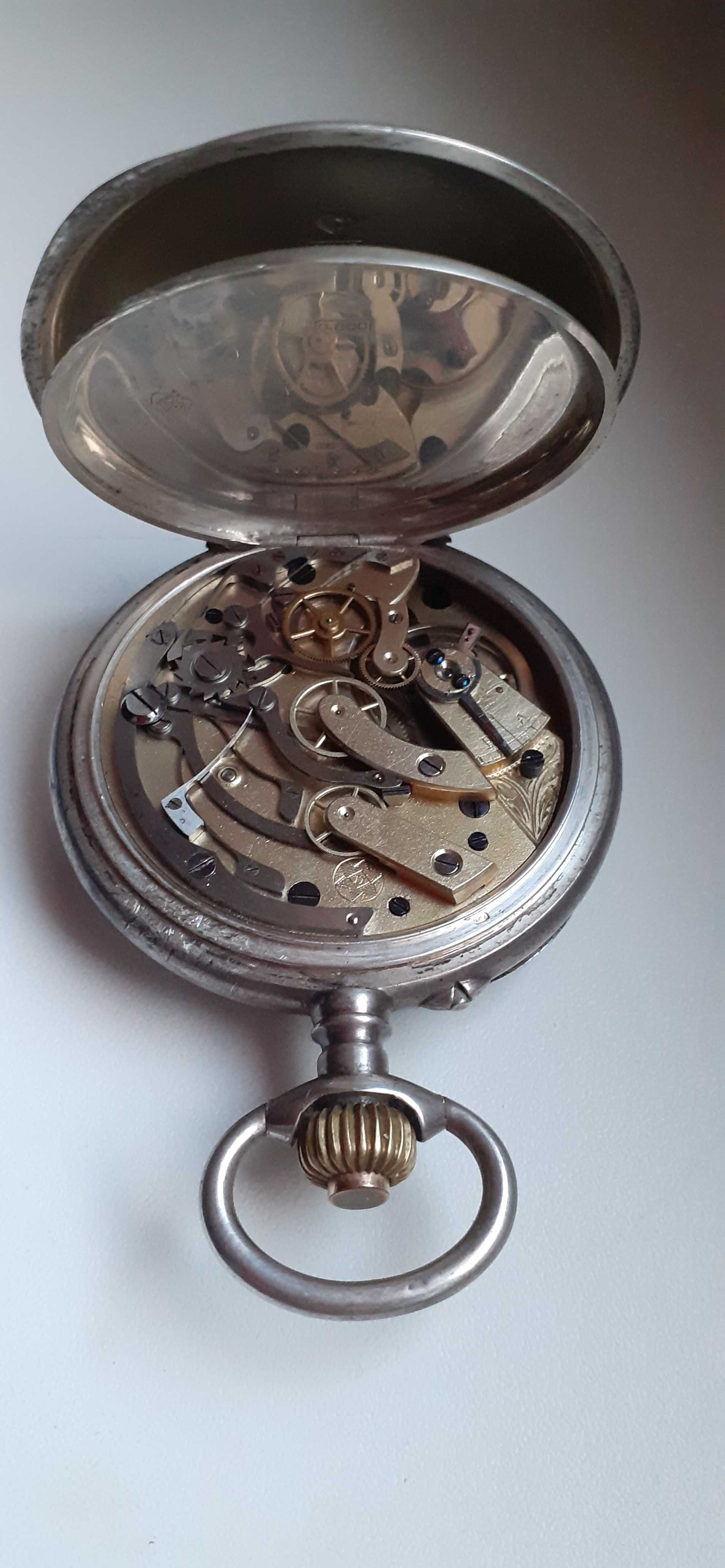 Srebro 800 sygnowany zegarek kieszonkowy Chronograf-JUNGHANS.