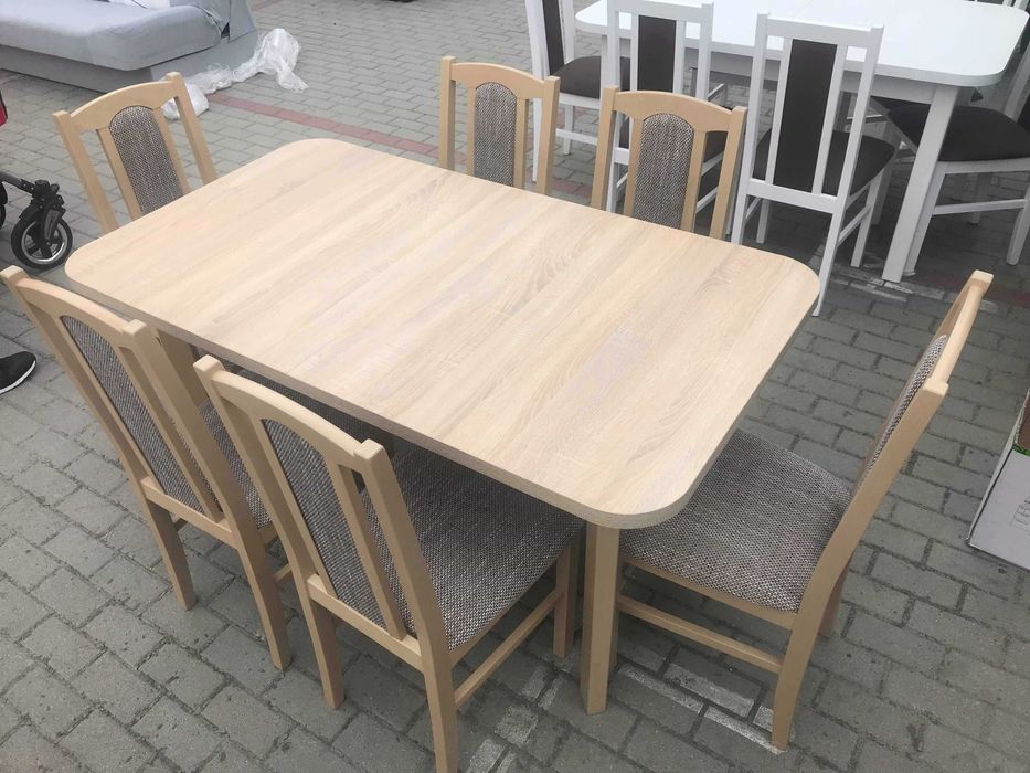 Nowe : STÓŁ 80x140/180 + 6 KRZESEŁ, SONOMA + CAPUCCINO , dostawa  PL