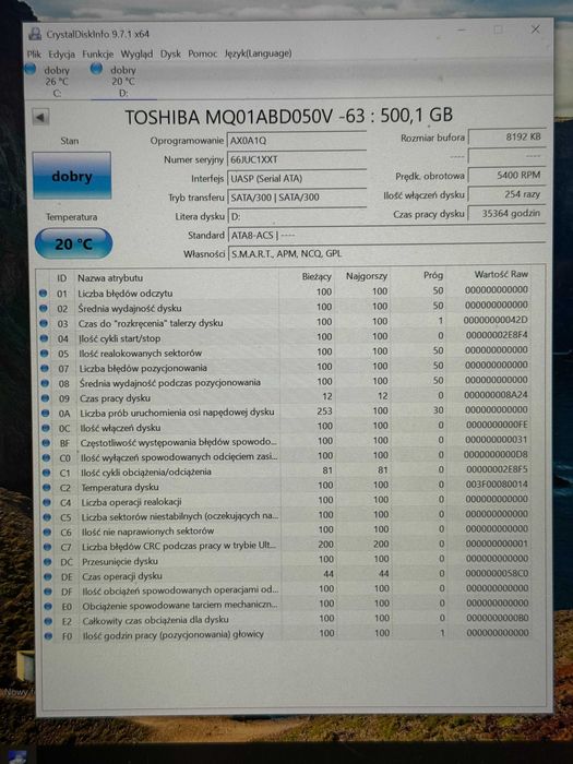 dysk twardy 500gb 2,5 sprawny #x10