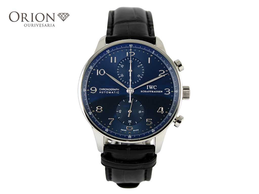 IWC Portuguese Classic Blue Dial Chronograph // Full Set