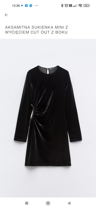 Welurowa sukienka z wycięciem z boku i długim rękawem