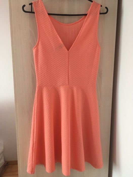 Łososiowa morelowa pomarańczowa sukienka zwiewna na lato  H&M 32 XXS