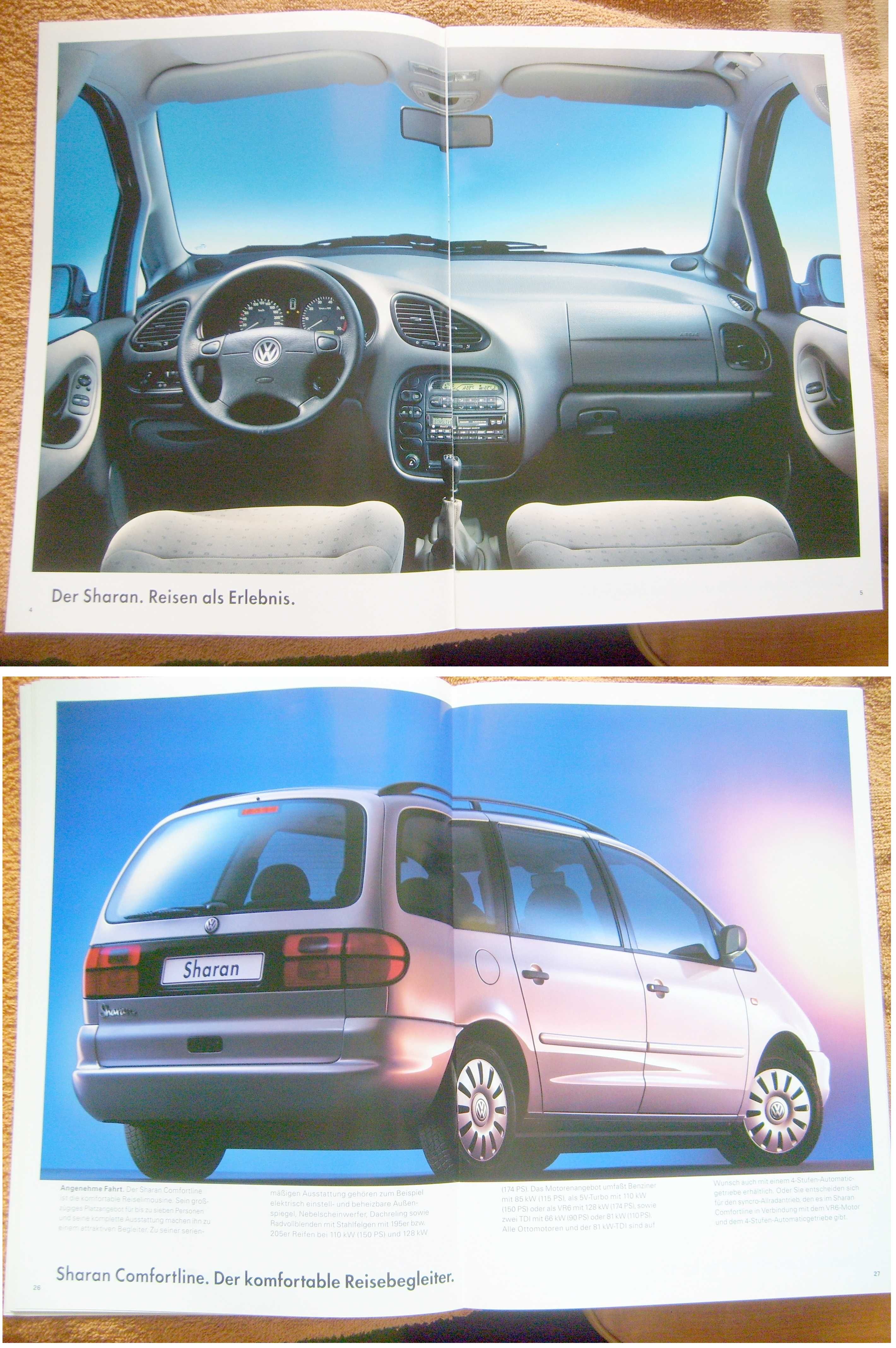 VW Volkswagen Sharan 1998 / obszerny prospekt 60 stron, stan BDB