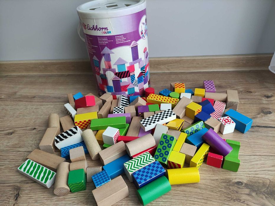 Klocki drewniane Eichhorn 98 szt. sorter do nauki kształtów, kolorowe