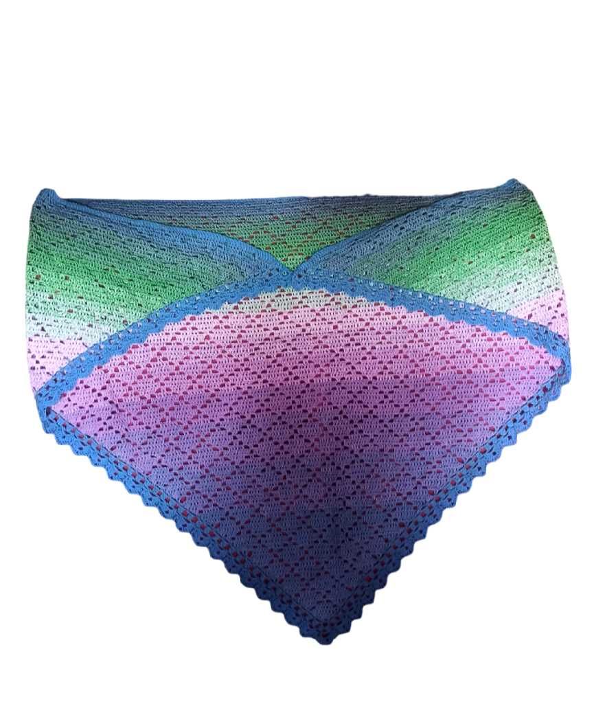 Piękna duża chusta szydełko tęcza handmade