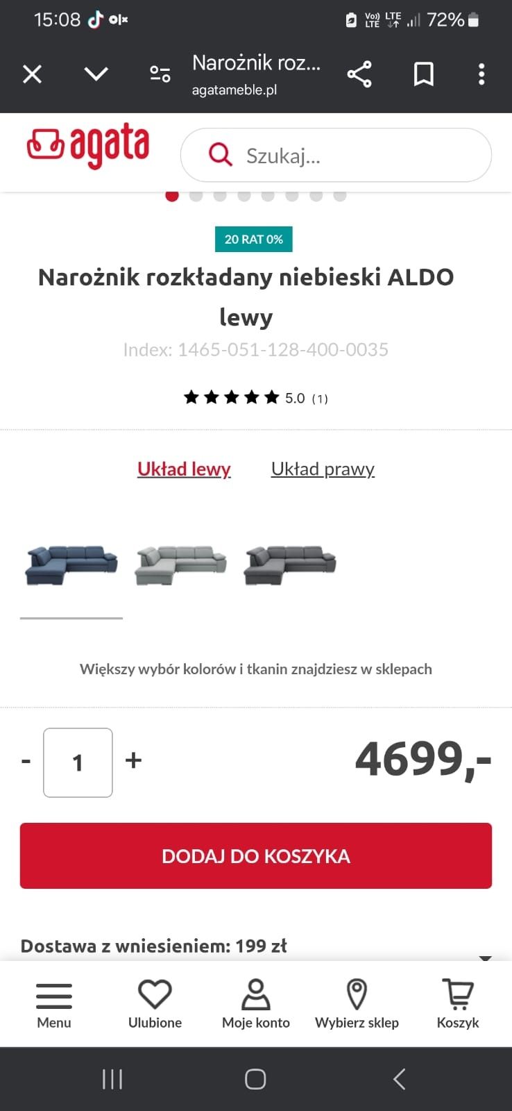 Narożnik z funkcją spania łóżko sofa kanapa