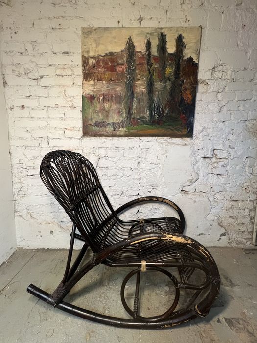 Bambusowy fotel bujany retro vintage