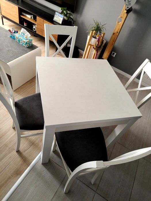 Zestaw stół+ 4 krzesła białe grafit styl skandynawski vintage