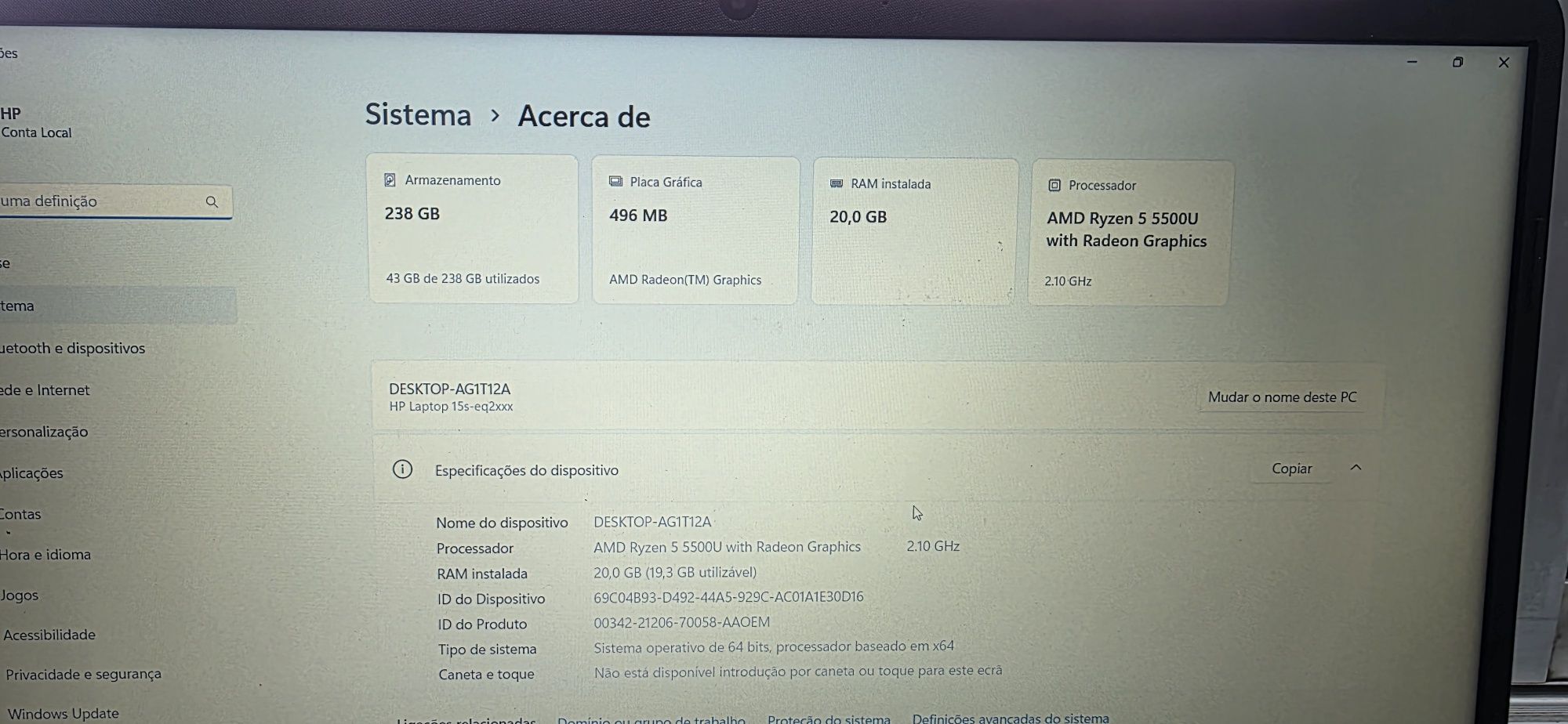 HP 15S-EQ2020NS 15 - Ryzen 5 5500U - 20 GB Ram - SSD 512 GB QWERTY