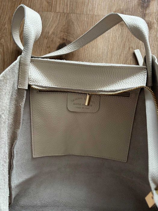 Torebka Damska 2w1 - Kremowa - Skóra Naturalna