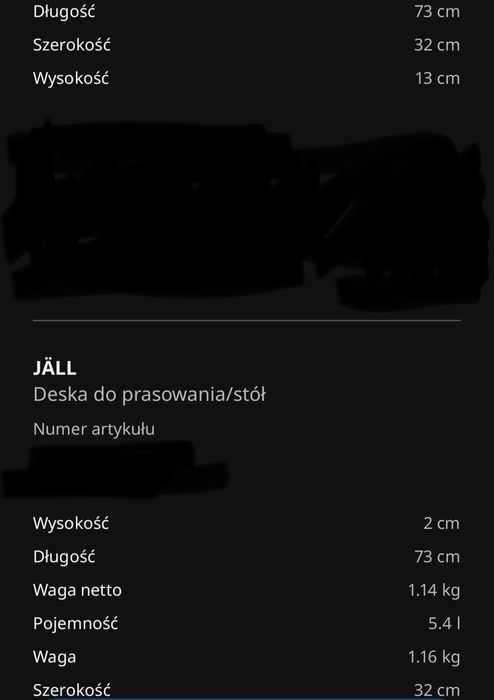 Deska do prasowania Ikea, wymiary 73 * 32