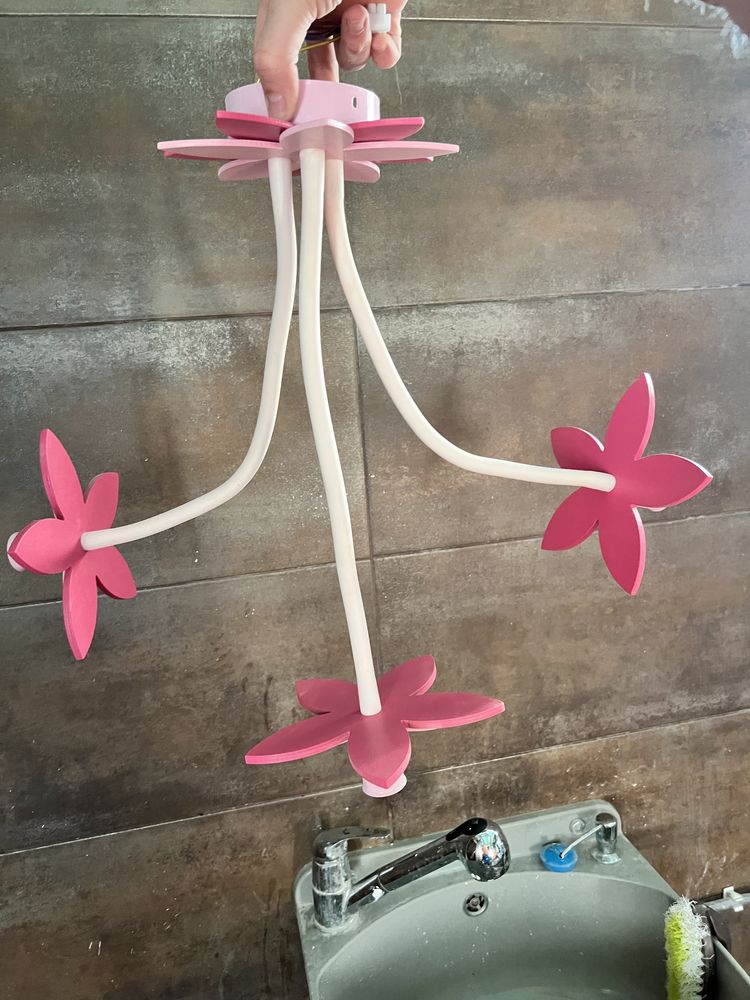 Żyrandol, lampa wisząca sufitowa, różowa