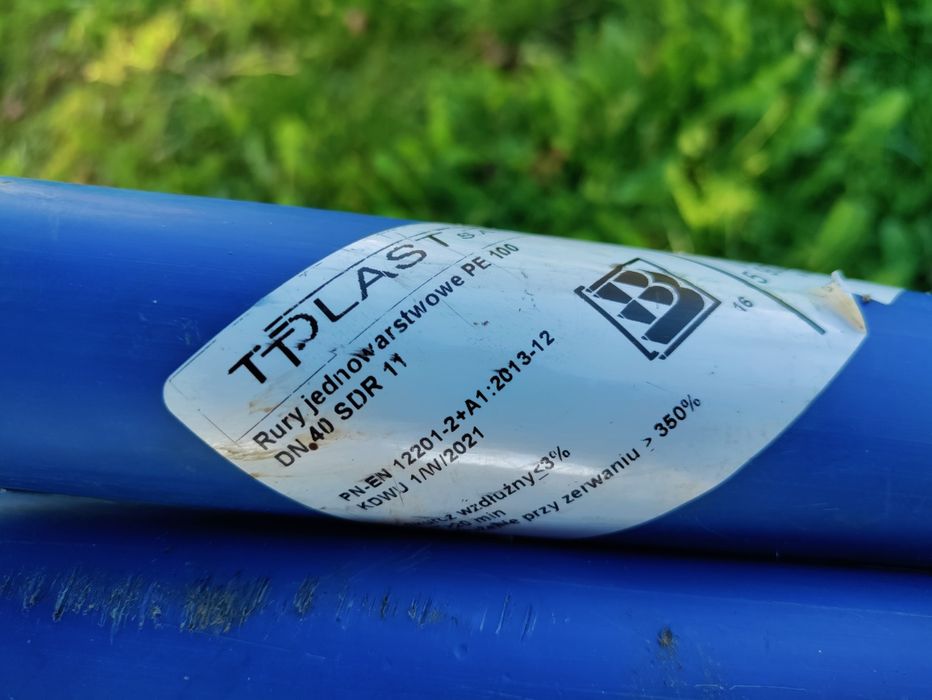 Rura wodna PE100 fi40x3,7 PN16 SDR11 niebieska 6mb