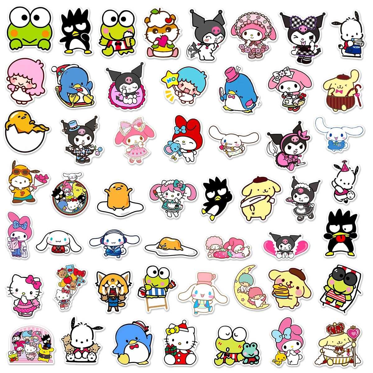 50 naklejek Pompompurin Kuromi Cinnamoroll My Melody Hello Kitty