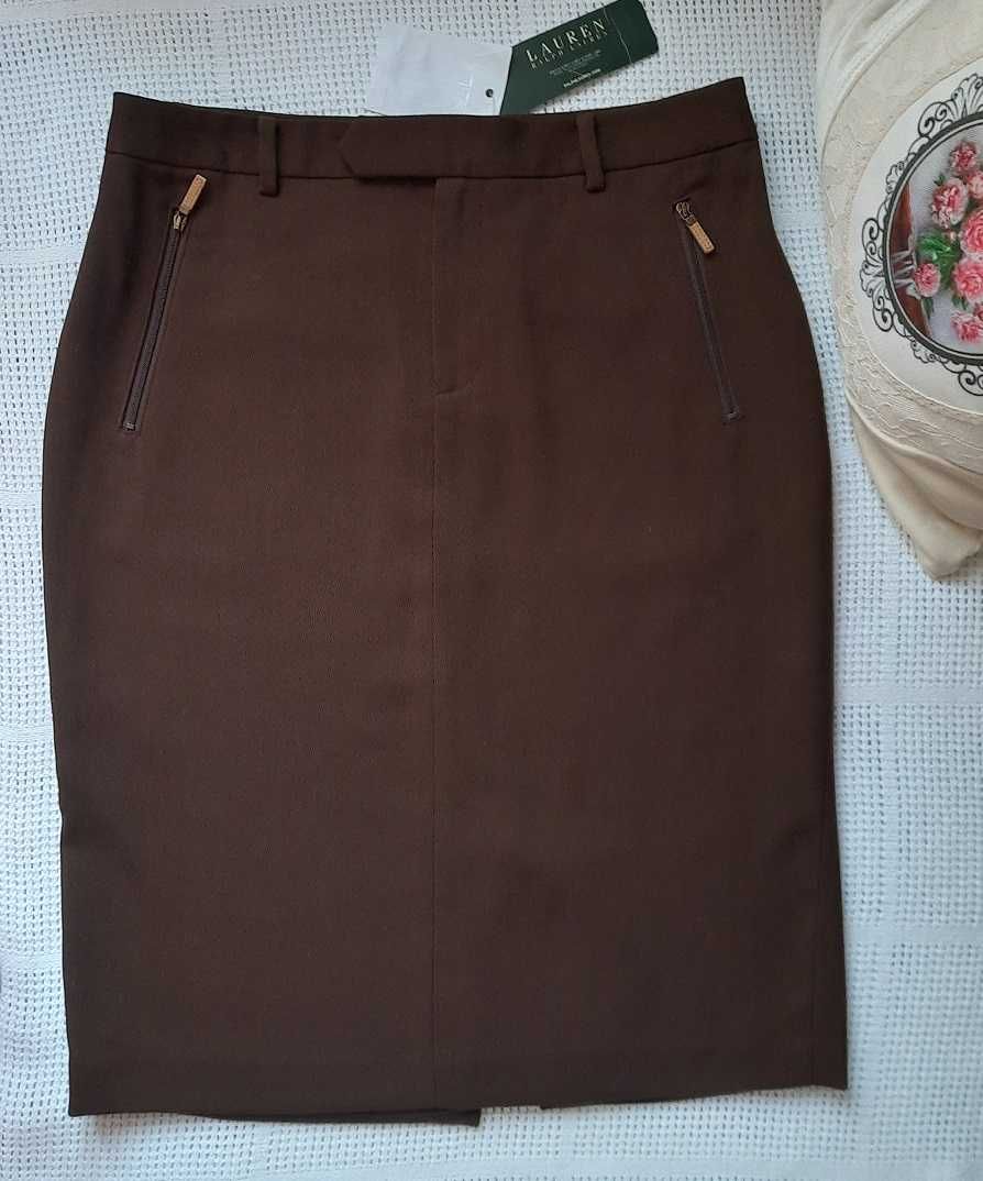 Ralph Lauren 100% Wełna ołówkowa brązowa spódnica midi M M/L