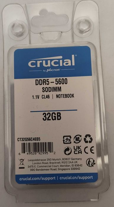 Pamięć Ram Crucial 32GB DDr5 5600MHz SODIMM Notebook Laptop