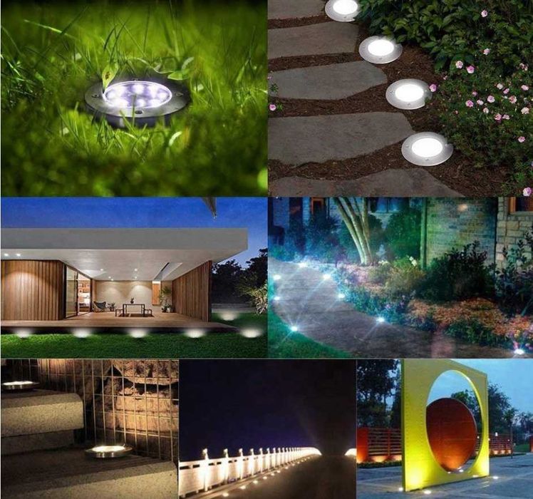 LAMPKI Solarne OGRODOWE Gruntowe 16 LED Świecący DYSK 12 Sztuk Zestaw
