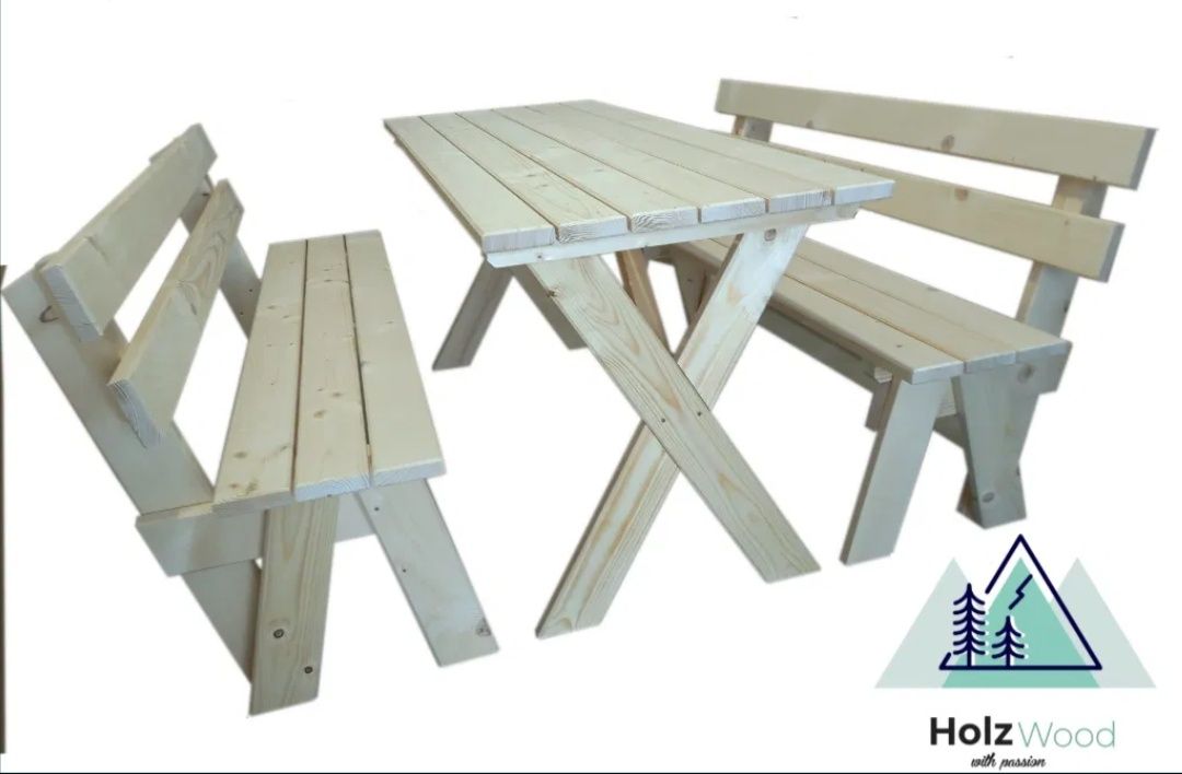 Meble ogrodowe komplet zestaw ogrodowy stół i dwie ławk