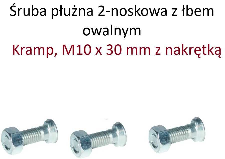 Śruba płużna 2-noskowa z łbem owalnym Kramp, M10 x 30 mm z nakrętką