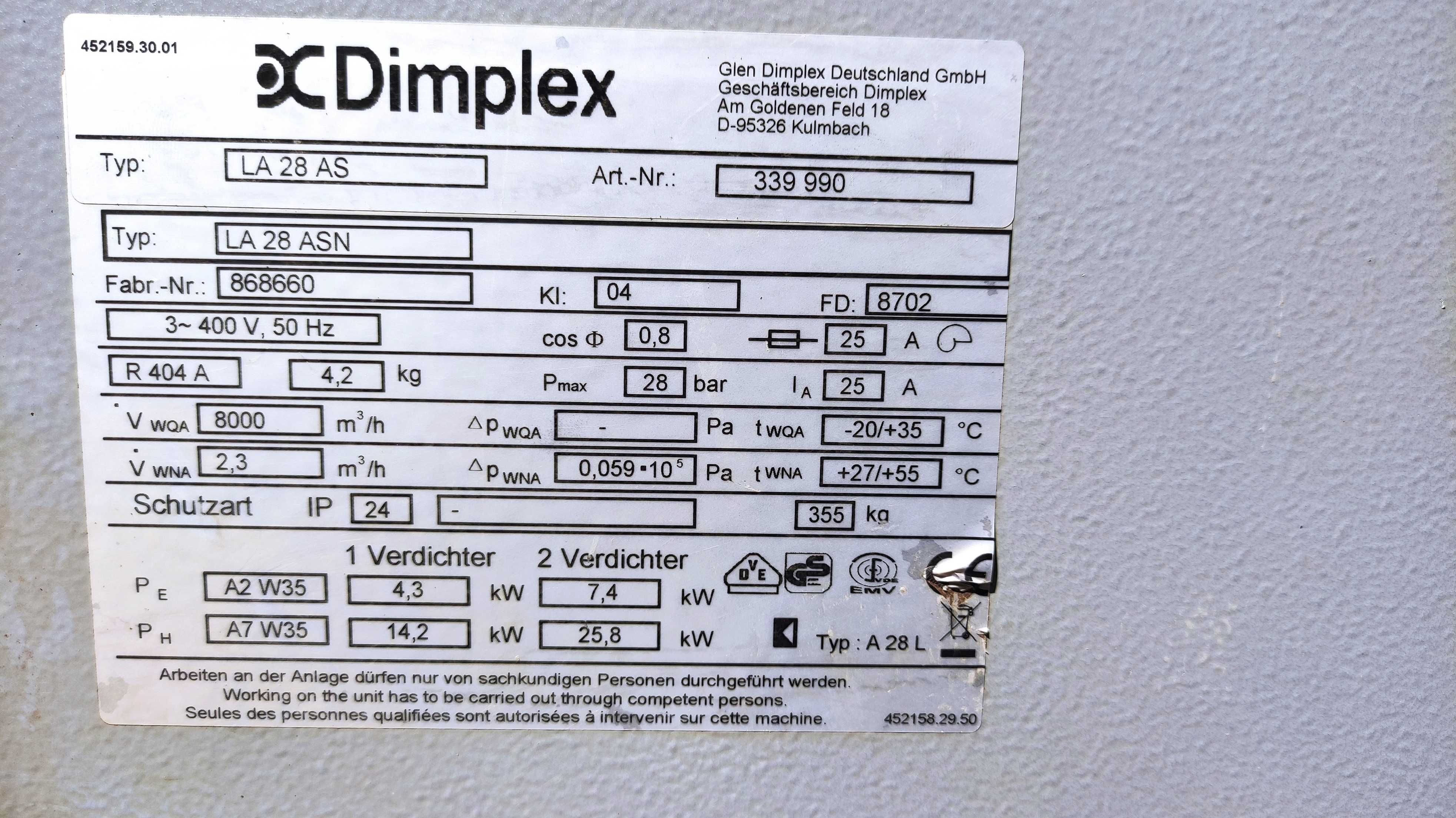 Pompa ciepła powietrzna DIMPLEX 26 / 28 KW monoblok