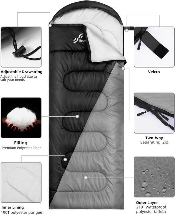 Śpiwór outdoorowy na kemping: Sportneer 3-4 pory roku 220x75cm