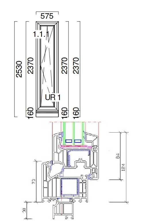 okno od ręki Veka Softline 82 MD/ dwustronny antracyt/ 57,5 x 237 cm