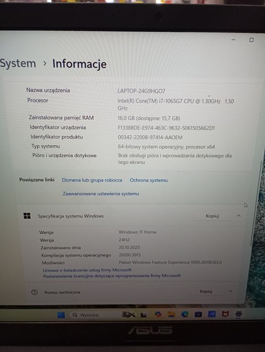 Laptop ASUS X515JA i7-1065G7/16GB/SSD 477GB/W11Home Komis Madej Tarnów