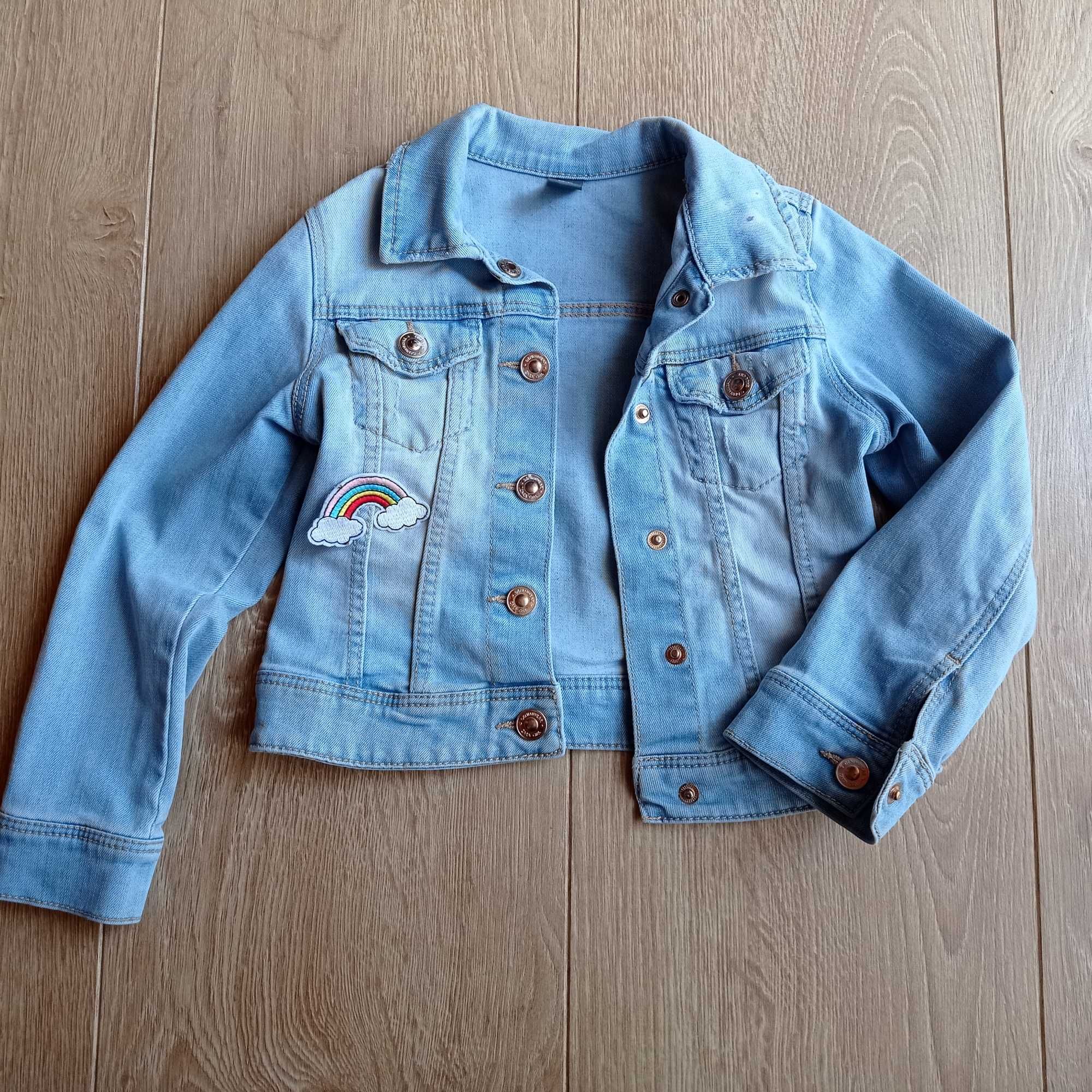 Zara Kids jasnoniebieska jeansowa kurtka katana 110cm tęcza 4-5lat