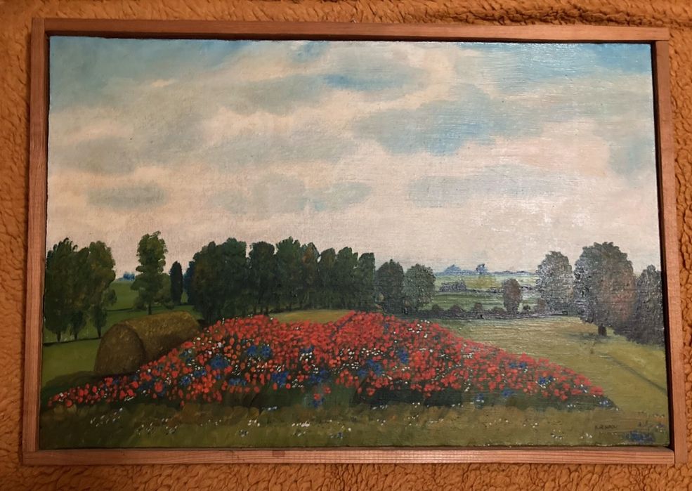 Obraz olejny „Pejzaż z makami” M. Głowacki 1977