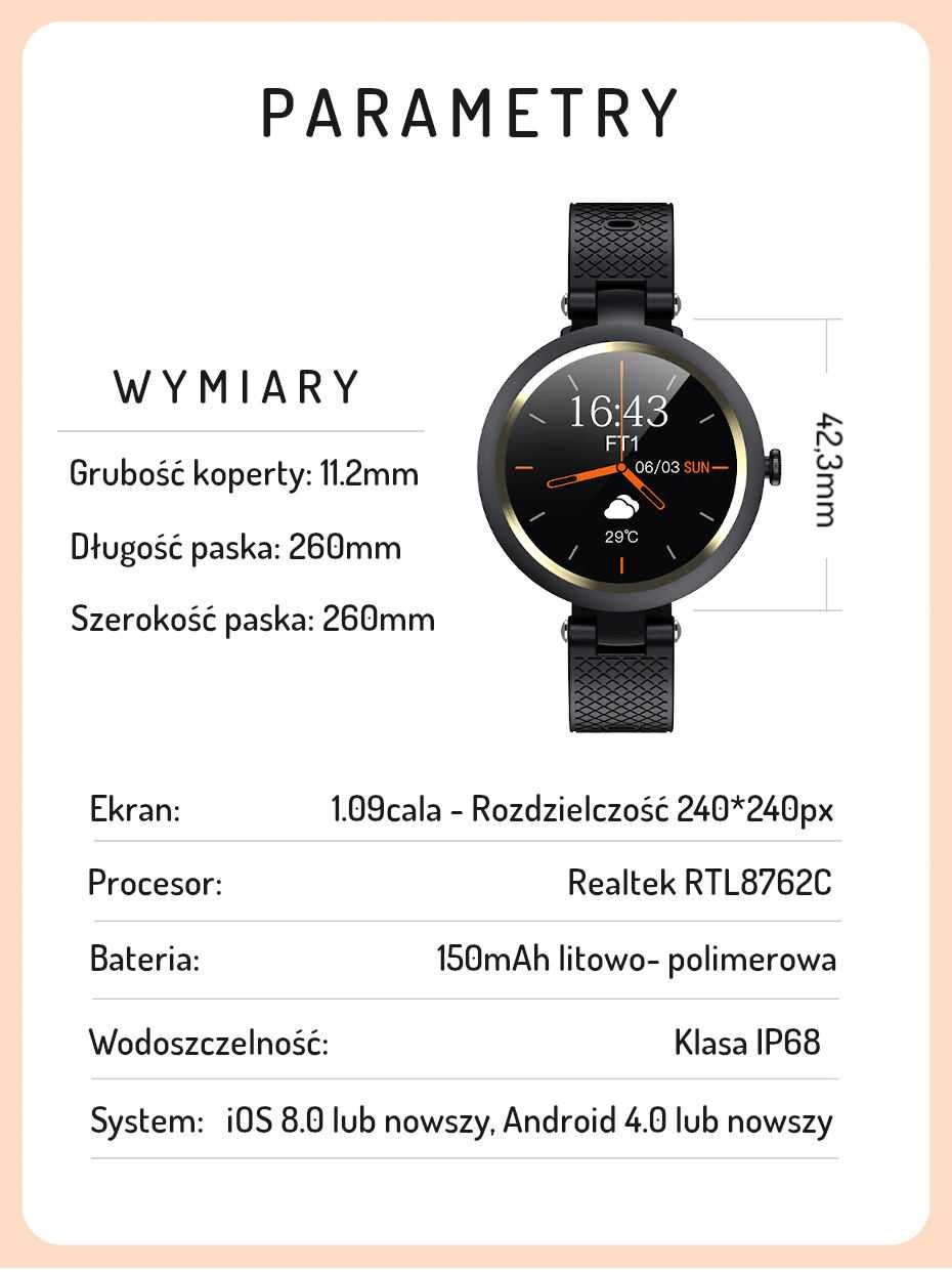 SmartWatch P10 TERMOMETR, kroki, dystans, kalorie, tętno, ciśnienie.