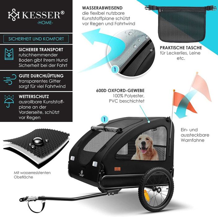 Kesser Przyczepka rowerowa dla psa kota 2W1 do roweru 45KG czarna