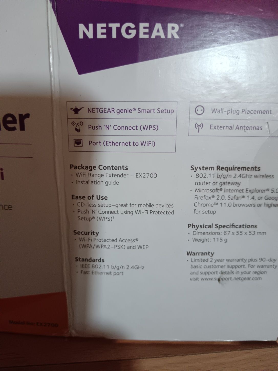 Wzmacniacz sygnału WIFI Netgear ex2700