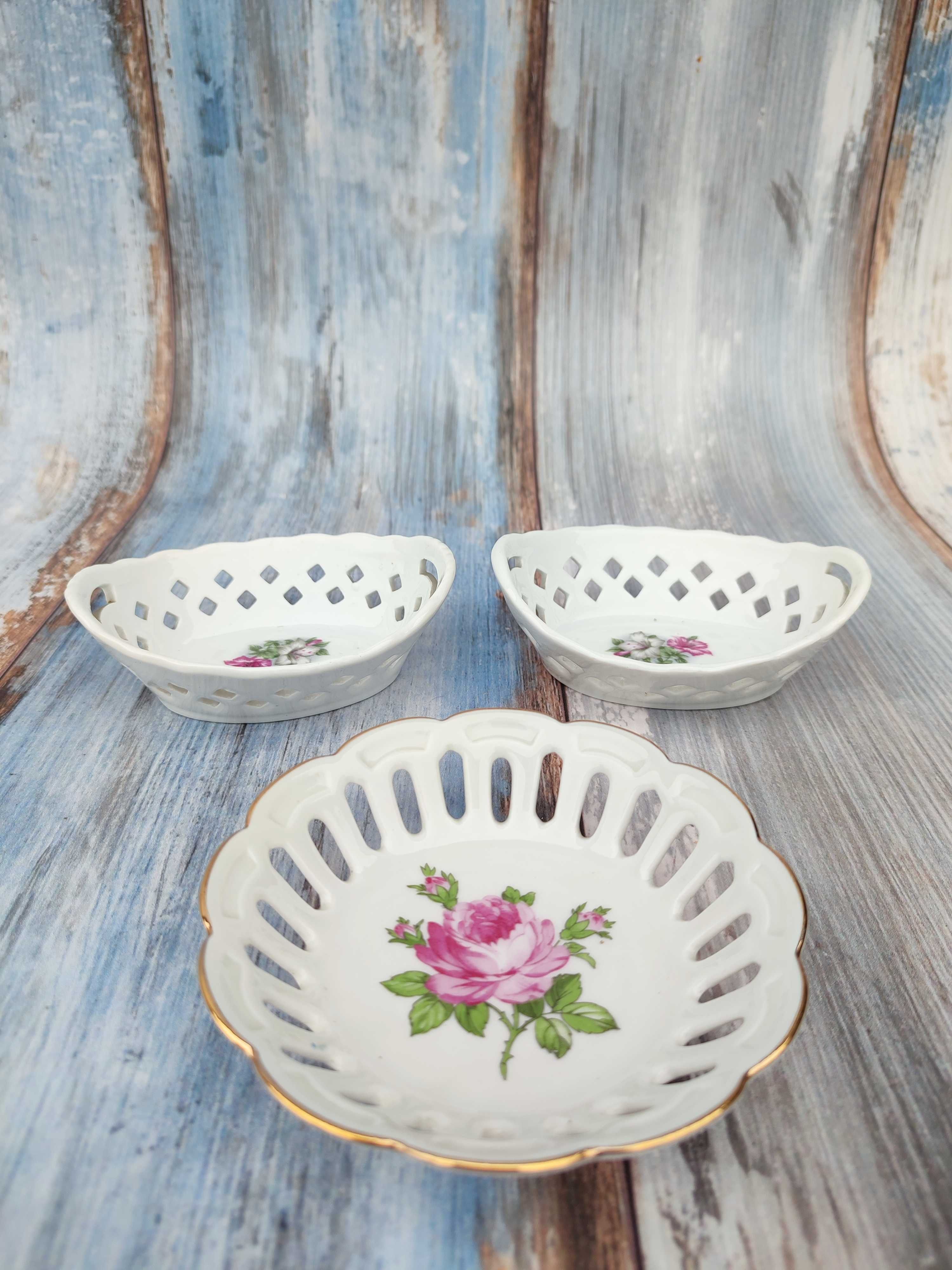Porcelanowe Talerzyki ażurowe - Vintage -motyw kwiatowy