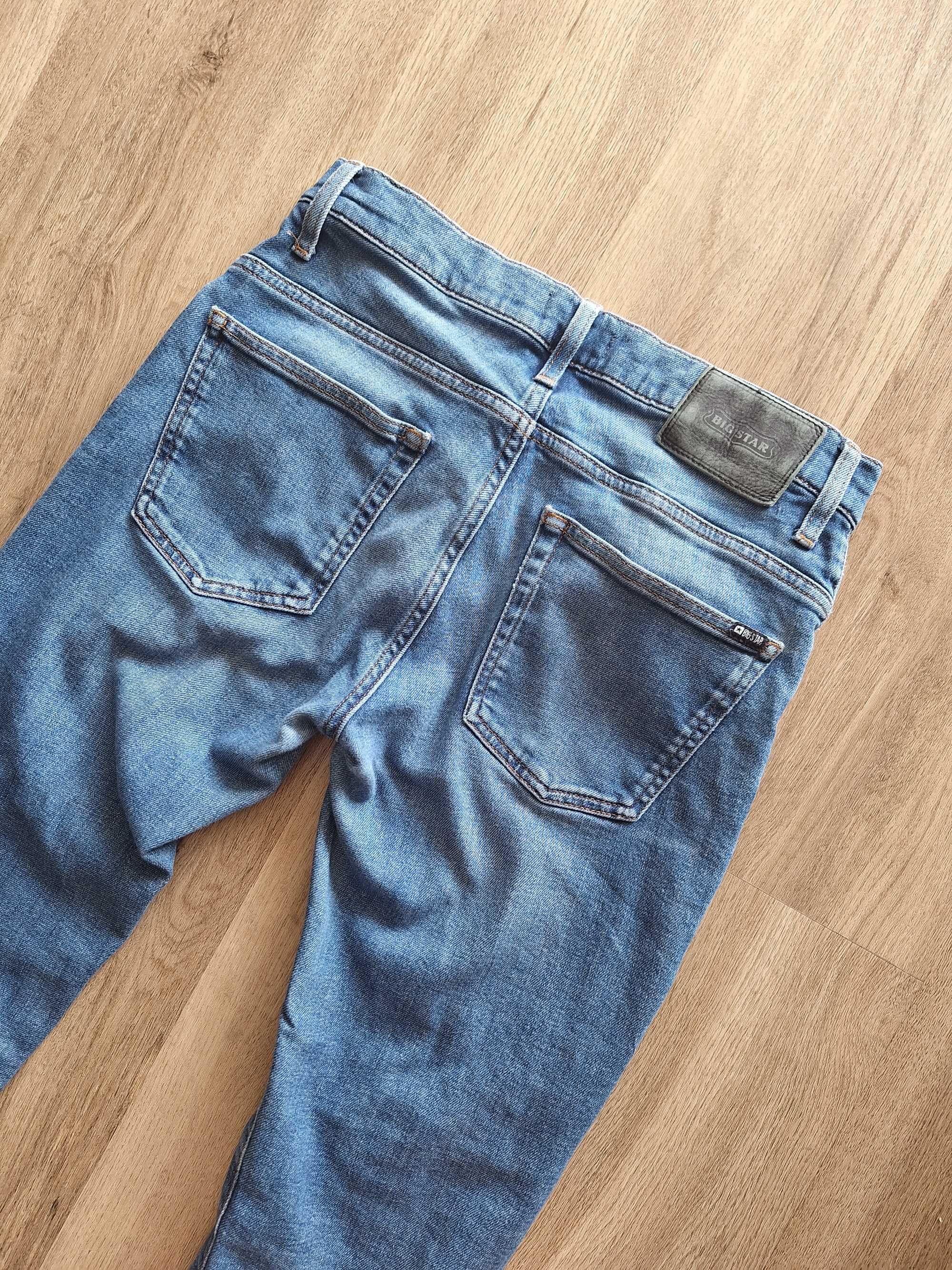 Spodnie jeansowe męskie skinny Big Star niebieskie przetarcia