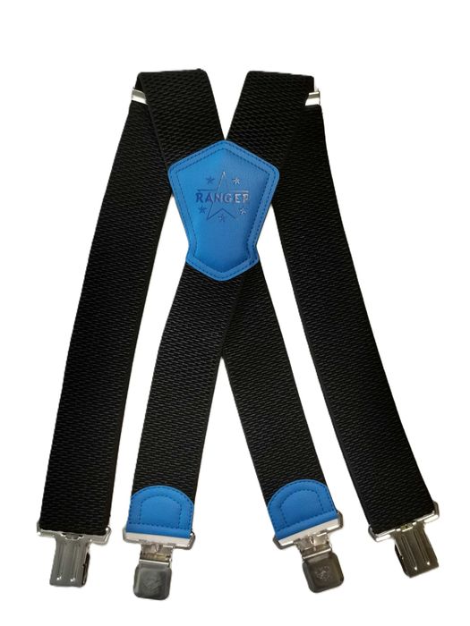 Szelki męskie do spodni czarne z niebieską skórą NOWE