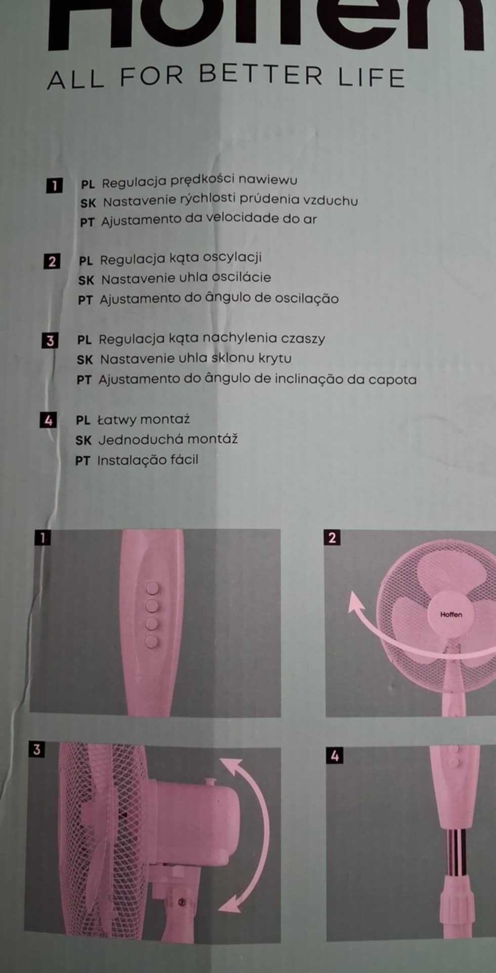 Wentylator Wiatrak podłogowy Stojący Regulowany Oscylacja Hoffen