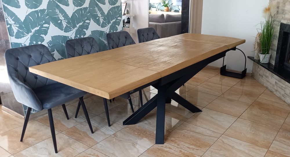 Duży stół rozkładany dla 10 osób metal+drewno loftowy