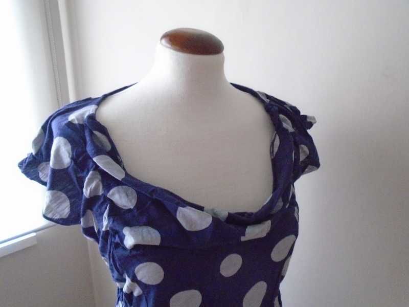 Vestido algodão azul às bolinhas cinza