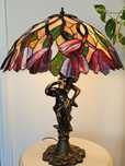 Lampa witrazowa.Tiffany Styl.Podstawa Figuralna.Stan Idealny