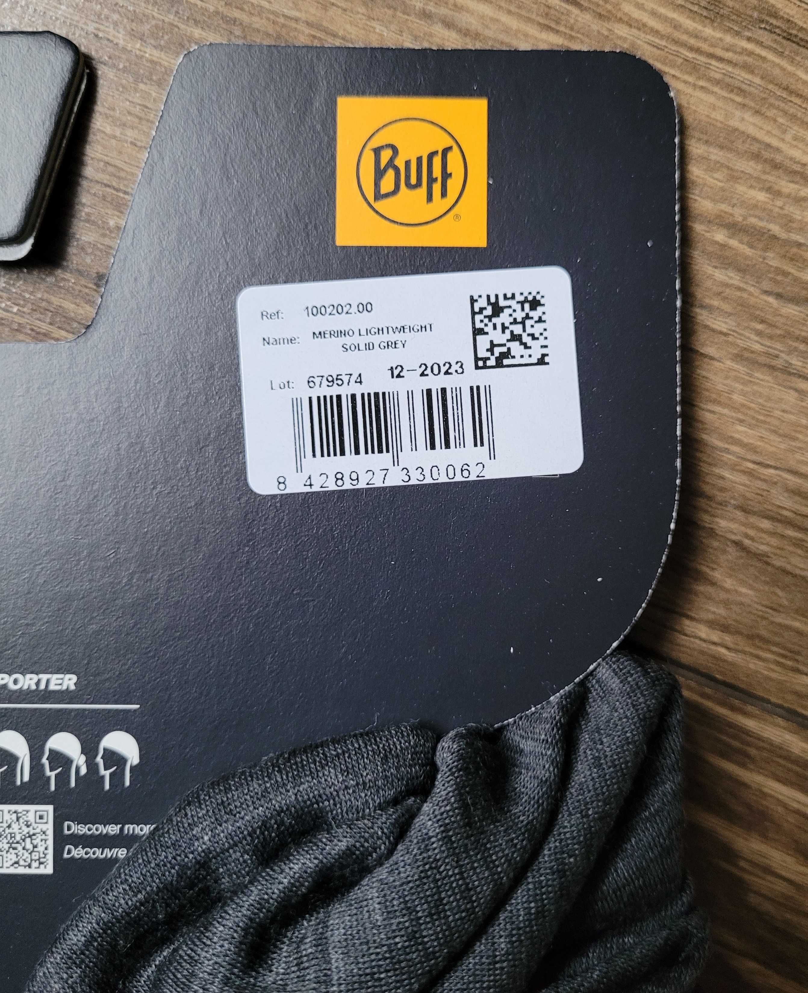 komin Buff lightweight 100% merino wielofunkcyjny szary NOWY