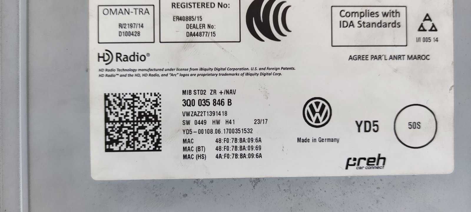 Картрідер монітор NAVI 3Q0035846B VW Golf 7 B8 Tiguan 5G6919605B mid 2