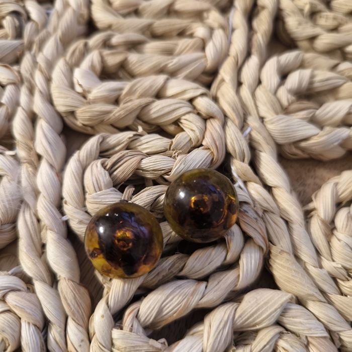 Kolczyki klipsy clip on vintage imitacja bursztynu zapewne żywica