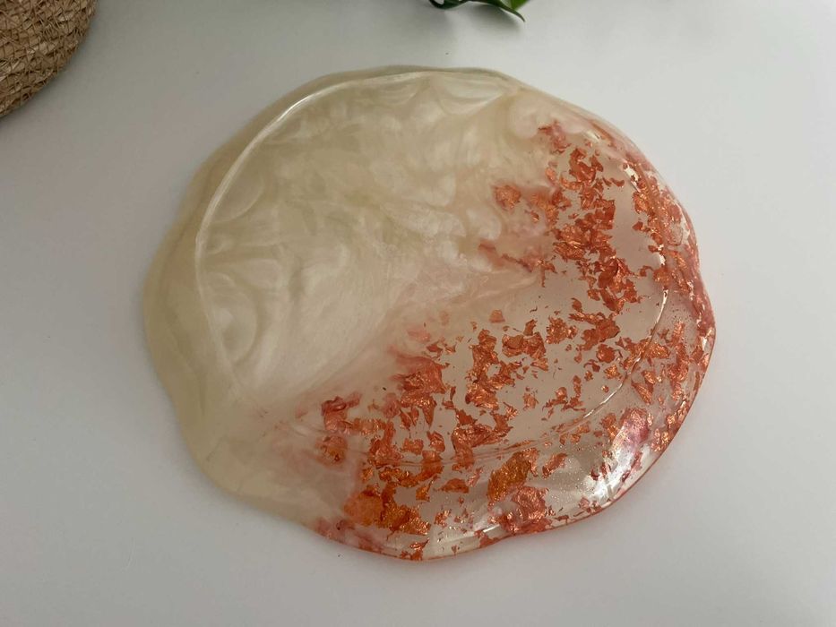 Misa patera taca kremowa różowe złoto dekoracyjna z żywicy epoksydowej