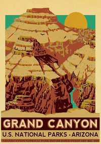 PIĘKNY duży plakat obraz vintage GRAND CANYON Park Narodowy USA