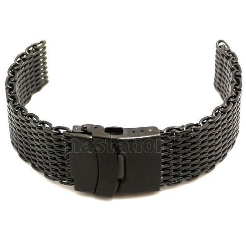 Bransoleta mesh shark czarna 24mm pvd