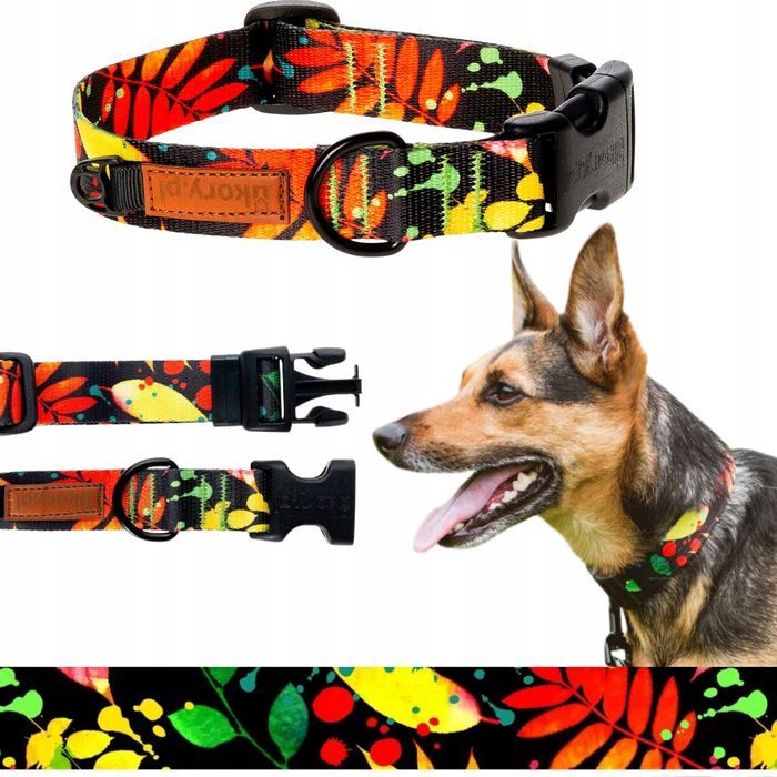 mocna obroża dla psa amstaffa stafika pitbulla m/l 25mm czarna liście