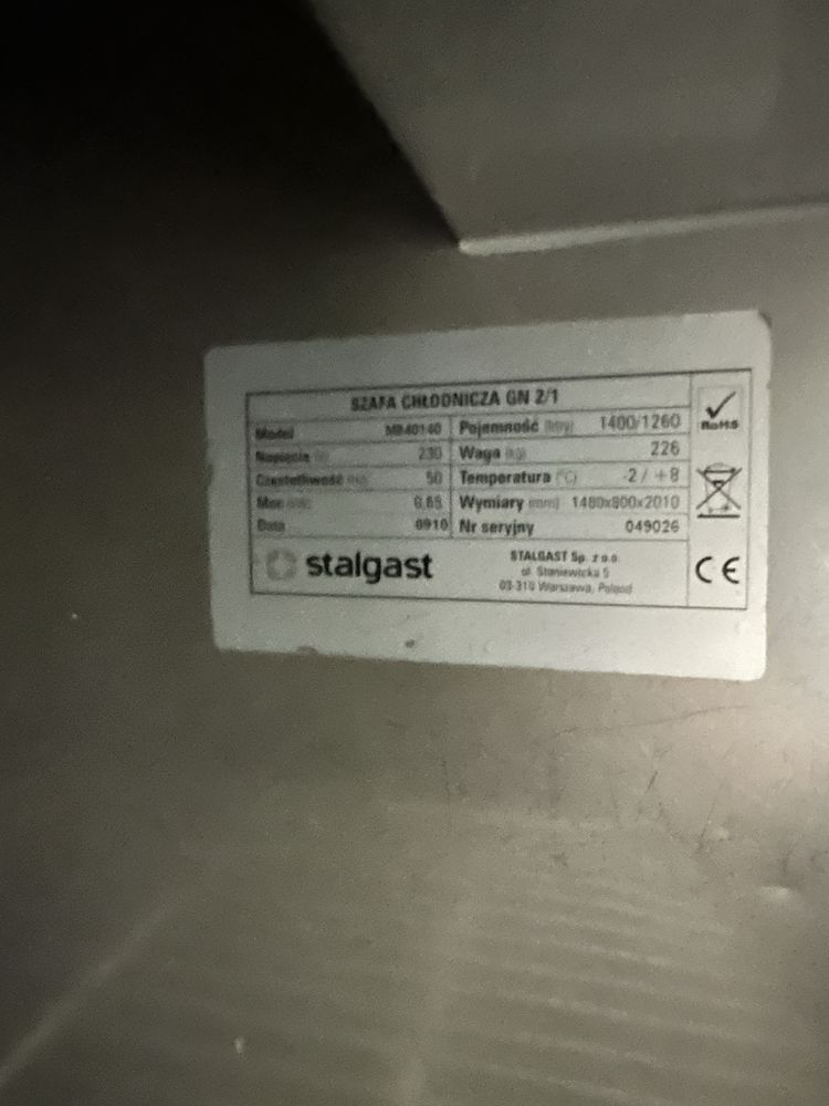Szafa chlodnicza lodowka stalgast 1400l nowy sterownik