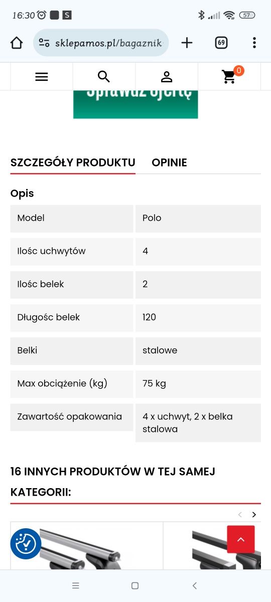 Bagażnik dachowy Amos reling polo octavia