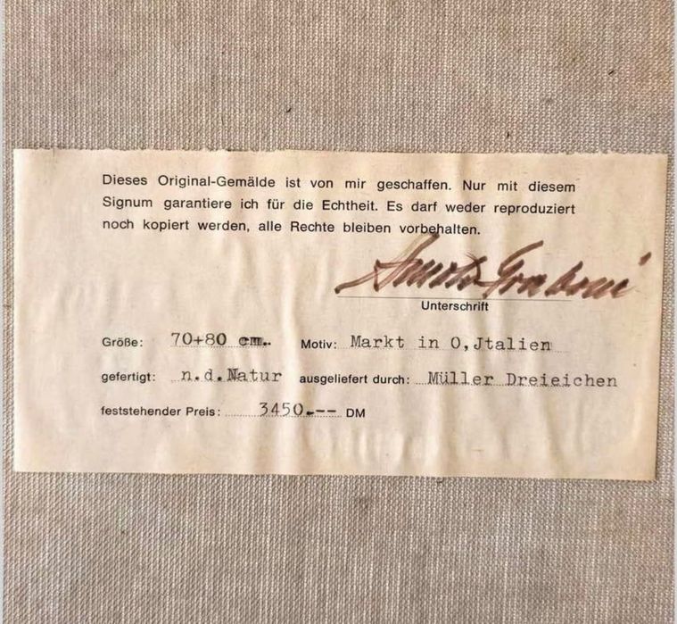 Obraz olejny Prof. Arnold Grabone (1896 - 1982) - ,,Targ we Włoszech"